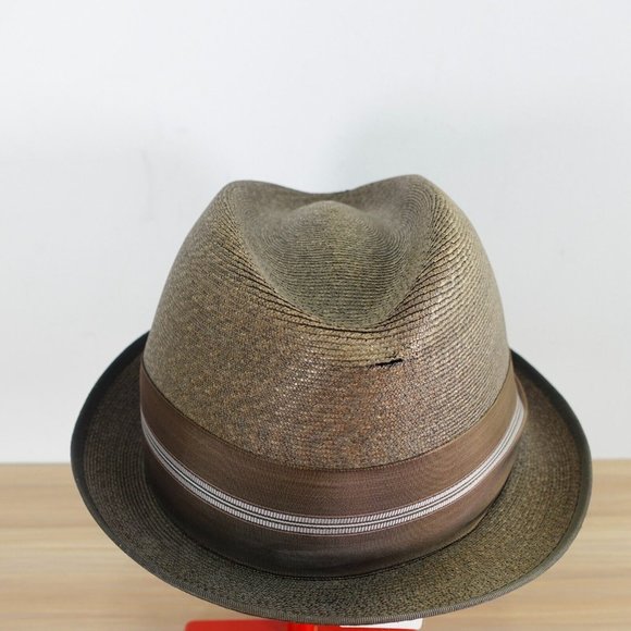 VINTAGE KNOX Hat Adult 7 1/4 Brown Panama Straw Trilby Jazz Cuban Summer 90s - Picture 3 of 16